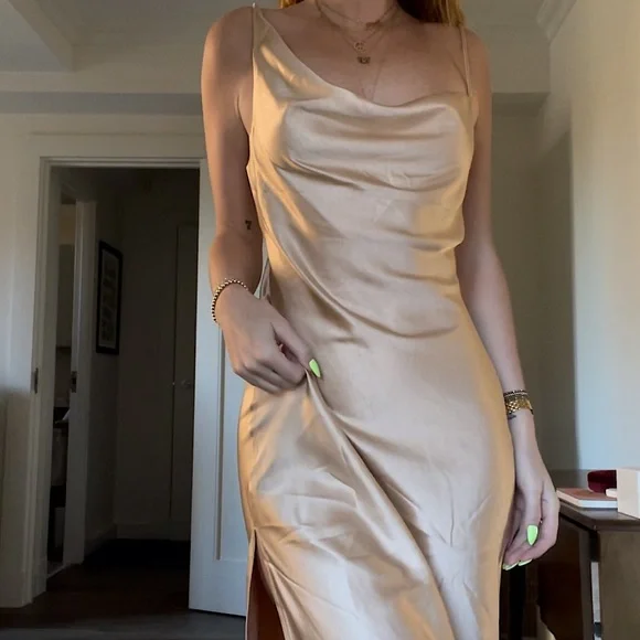 knee length dresses for ladies Dani Slip Dress ~ Champagne Luxe Satin S main image 1
